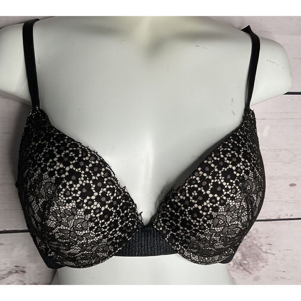 PINK Victoria's Secret Womens Bra Black Lace 32D Push Up Padded Bra Comfort